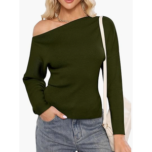 OUKODS Womens Off Shoulder Sweaters 2025 Fall Long Batwing Sleeve Loose Fit Knit Tops Casual Pullovers Jumpers (Medium, White)