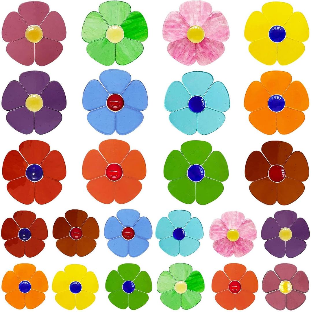 LITMIND 24 Pcs Stained Glass Flower Mosaic Tiles 12 Transparent Colors, Large & Small Petal Pieces DIY Mosaic Supplies for Crafts & Art Projects