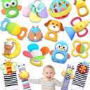 AZEN 16 Pack Baby Rattles Teething Toys 3-6 Months, Baby Toys 0-6 Months, Newborn Infant Toys 6-12 Months, Essentials Must Haves Wrist Socks Toddler Stocking Stuffers Christmas Gifts