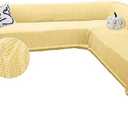 Arfntevss Sectional Couch Covers Waffle L Shape Sofa Cover with Tassel Boho Corner Sectionals Couch Cover Washable U Shaped Sofa Slipcovers Soft Reversible Furniture Protector (Large, Yellow)