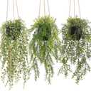3 Packs Fake Hanging Plants with Black Pots, 18.5" Artificial Hanging Plants for Wall Decor, Fake Plants Mandala Vine Indoor/Outdoor for Home Bathroom Bedroom Kitchen Office Room Decor