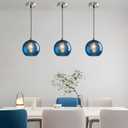 Modern 3-Pack Glass Globe Pendant Lights, Blue Modern Pendant Lighting for Kitchen Island, Clear Glass Hanging Lamps for Dining Room Living Room Bedroom, Small 5.9 Inch Fixture (Bulbs Not Included)