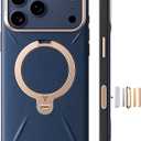 TORRAS Organic Leather for iPhone 17 Pro Case with Stand, Fit for Magsafe, 360 Spin Kickstand with Camera Control, Premium Leather Durable Stylish Q3 VegSkin for iPhone 17 Pro Phone Case, Deep Blue