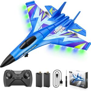 4DRC Foam RC Plane for Kids Adults, Remote Control Airplane RC Jet Helicopter Drone Plane for Kids Adults Beginner, Easy to Fly RC Fighter, Remote Control Aircraft with Automatic Balance Gyro (Blue-2 Batteries)