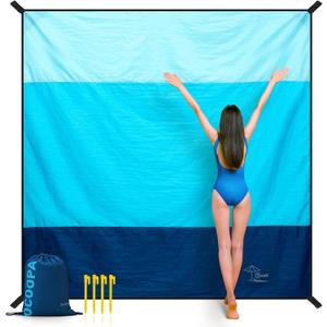 OCOOPA Extra Large Beach Blanket, Sand Free, Large Oversized Camping Mat, Comfortable Parachute Nylon, Cozy & Chic, Compact & Light, 4 Stakes & 1 Travel Bag, S09 (Aqua Blue)