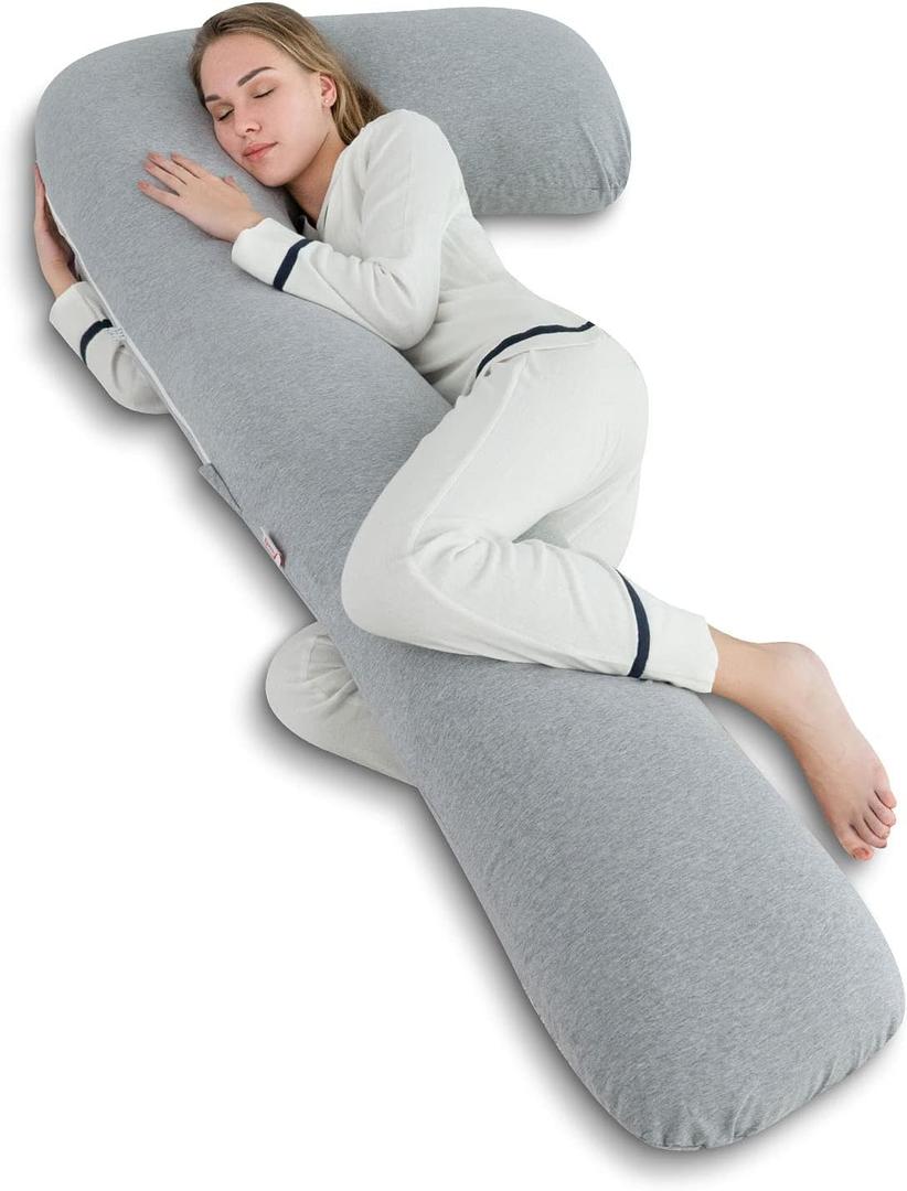 AngQi Body Pregnancy Pillow with Jersey Cover, L Shaped Full Body Pillow for Pregnant Women and Side Sleeping, Gray