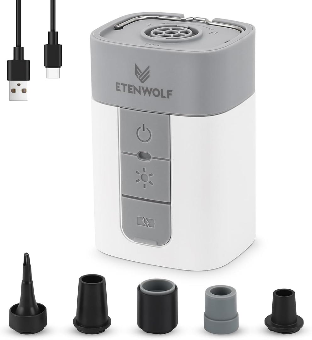 ETENWOLF Air Pump for Inflatables, 10400 mAh Portable Electric Air Pump with Camping Light, 4X Quick Inflator & Deflator, 720 L/min Pump for Pool Floats, Air Mattress, Vacuum Storage Bags