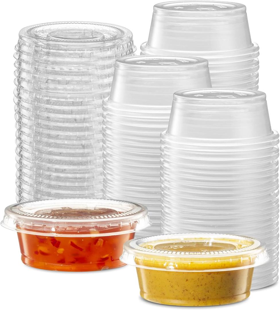 {1.5 oz,200 Sets} Clear Diposable Plastic Portion Cups With Lids, Small Mini Containers For Portion Controll, Jello Shots, Meal Prep, Sauce Cups, Slime, Crafts, Disposable Souffle Cups