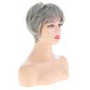 Women's Short Gray Pixie Cut Wig with Bangs Natural Looking Synthetic Hair for Cosplay Daily Wear