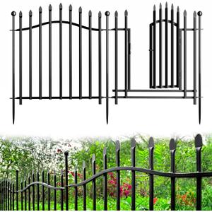 10 Panels No Dig Garden Decorative Fence with Gate - 24in H x 22.5ft L, Heavy-Duty Square Tube Animal Barrier, Rustproof Dog Fence for Outdoor Yard & Patio Protection