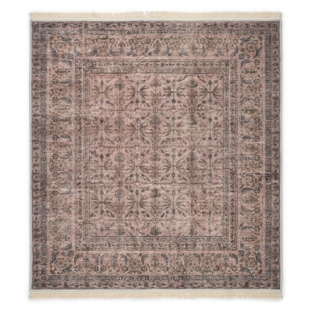 Color & Geometry 8x10 Machine Washable Low Pile Area Rugs for Living Room, Thin Soft Bohemian - Vintage Area Carpet with Non Slip TPE Backing for Bedroom, Dining Room, Brown