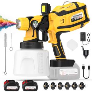Paint Sprayer, 700W Cordless Electric Spray Paint Gun with 1400ml Container, Easy to Clean, 24000mAh Battery, LED Light, 3 Modes & 6 Nozzles, Paint Sprayer for House Painting Fence Wall Cabinet & DIY