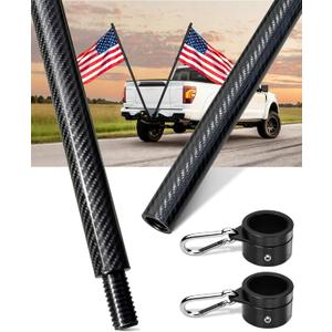 6 Foot Carbon Fiber Flag Pole for Truck, RV, Car, Pickup, Jeep, Trailer, SUV, Vehicle, Heavy Duty Flagpole, Rustproof for All Weather, Without Holder (Black, 1.25 Inch)