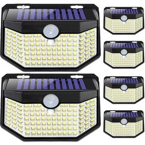 HMCITY 120 LED Outdoor Solar Lights with Motion Sensor and 3 Lighting Modes, IP65 Waterproof Wide Solar Wall Lights Ideal for Garden Patio Yard (Front Button 6Packs, Black Shell-Daylight White)