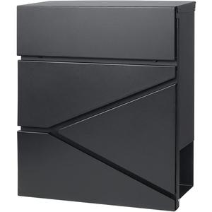 Jssmst Locking Mailbox Wall Mount- Waterproof mailboxes with Secure Key Lock and Newspaper Compartment, Key Lock Drop Box Extra Large Capacity, 12.9 x 4.1 x 14.2 Inch, Black, SM-HPB933 New