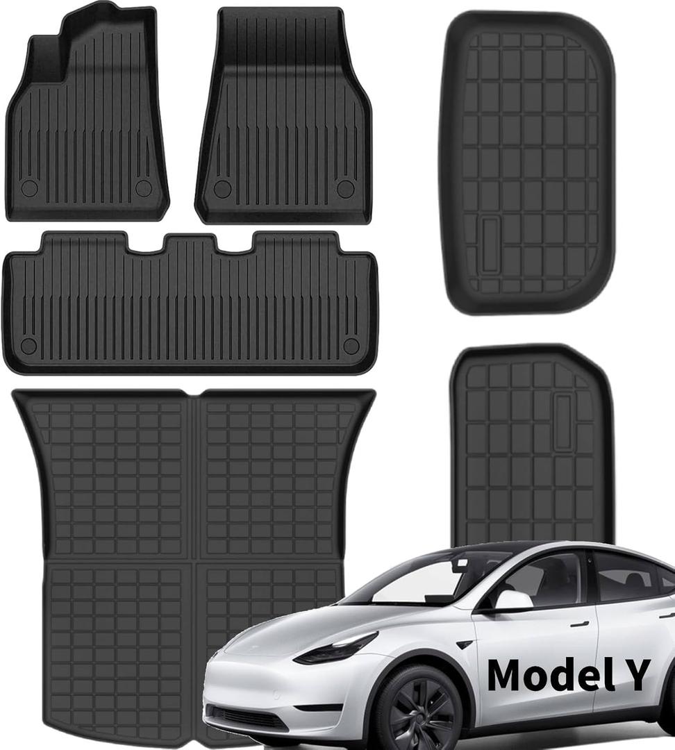 SEALIGHT Tesla Model Y Floor Mats 5 Seat 2021-2024, All Weather Custom Fit Floor Liners, 1st & 2nd Row Full Coverage, 3D Scanning Design, Non-Slip TPE Material, Waterproof & Stain-Resistant