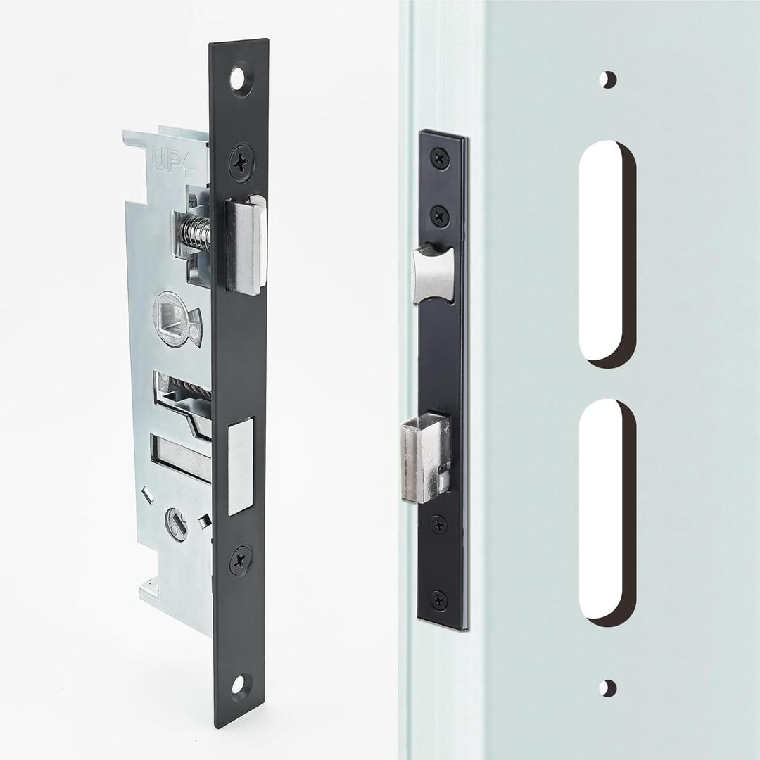 US Flat Slot Storm Door Mortise Lock Body Fits for Larson Screen Away Doors, 5/16" Square Spindle Hub, 2-1/2" Handle PZ, 7/8" Backset, 7" Faceplate H.C., Non-Handed, Matte Black