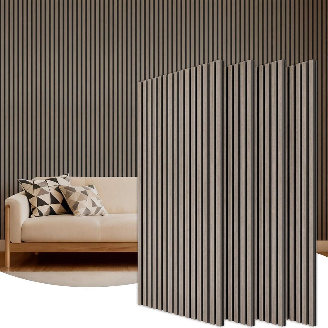 TONOR Wood Wall Panels for Interior Wall Decor, 4 Pack 47.2" x 23.6"(31ft) Wood Slat Acoustic Panels, Soundproof Wall Panels for Noise Cancelling and Decoration, Living Room, Bedroom, Office, Gray