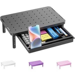 WALI Computer Monitor Stand with Storage, Desk Monitor Riser 3 Height Adjustable, Laptop Riser with Airflow Vents, Desk Organizer for Computer, Laptop, Printer (PTT002-B), 1 Pack, Black