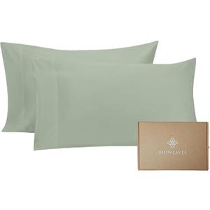 Bioweaves 100% Organic Cotton Pillow Cases 300 Thread Count Soft Sateen Weave GOTS Certified  Standard/Queen Size, Set of 2, Basil