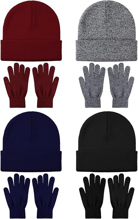 Glooarm 8 Pack Winter Hat and Gloves Set for Men Women Warm Beanies Knit Gloves Unisex Warm Sets, Color: Black, Navy Blue, Burgundy, Black and White, One Size