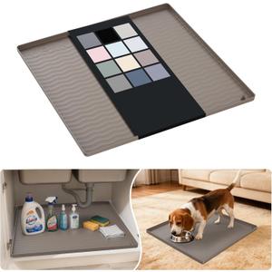 URMONA Waterproof Silicone Under Sink Mat 19'' x 19'' Shelf Liner for Kitchen and Bathroom, Cabinet and Counter Protector, Storage and Organizers, Litter Mat, Pet Cat Puppy Essentials(Beige)