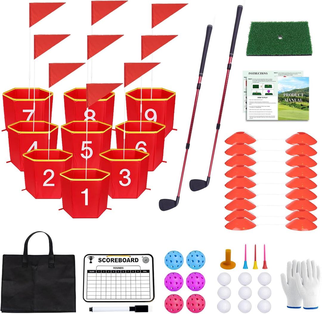Backyard Golf Game,9 pcs Golf Yard Game with 2 Adjustable Clubs, Suitable for Lawns,Outdoors,Parks and Beaches
