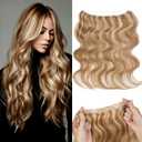 Rich Choices Halo Hair Extensions 100% Real Human Hair Wave Wire In Hair Extensions Human Hair Clip in Human Remy Hair Halo Hair Extension HairPiece 12 Inch #12P613 Golden Brown Mixed Bleach Blonde