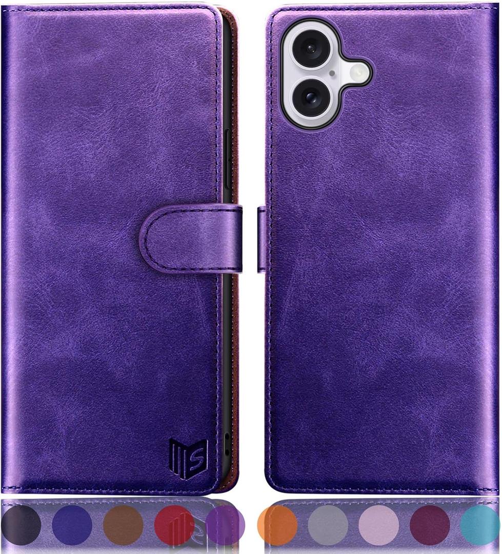 SUANPOT Compatible with iPhone 16 6.1" Wallet case with RFID Blocking Credit Card Holder,Flip Book PU Leather Protective Cover Women Men for Apple 16 Phone case Purple