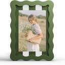 YESKAY 4x6 Picture Frame with Real Glass,Wavy Edge Wooden Photo Frame for 3.5x5,Cute Scalloped Picture Frame for Tabletop or Wall Hanging,Green,1 Pack