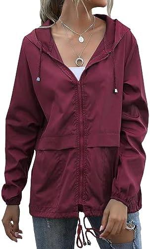 Muzeca Women's Waterproof Raincoat Lightweight Rain Jacket Hooded Windbreaker with Pockets for Outdoor,M