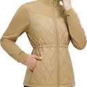 baleaf Women's Quilted Jackets Golf Winter Lightweight Warm Stand Collar Water Resistant Puffer Jacket 4 Pockets (Beige, XL)