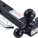 TOPTOW Trailer Hitch Tri-Ball Hitch Ball Mount with 1-7/8", 2" and 2-5/16" Black Tow Balls, Fits for 2-inch Hitch Receivers