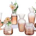 Hewory Small Ribbed Glass Bud Vases Set of 8 Amber Flower Vase Centerpieces - Modern Minimalist Cute Mini Decorative Bulk Vases for Wedding Bridal Shower Birthday Party Events Dining Room Table Decor
