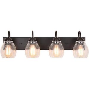 ALICE HOUSE 28.7" Vanity Lights with Seeded Glass,4 Light Wall Sconce Lighting, Brown Farmhouse Bathroom Lights Over Mirror, Industrial Bathroom Lighting, ETL Listed, AL9081-W4