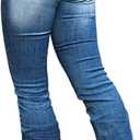 Flamingals Boot Cut Jeans for Women Trendy Stretch Jeans Butt Lifting Tummy Control Denim Pants Sea Blue 2XL (Blue, L)