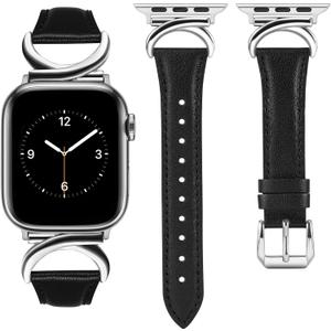 Minyee Leather Bands Compatible with Apple Watch Band 38/40/41/42/44/45/46/49mm Women, Slim Thin Dressy Designer Strap with C-Shape Metal Buckle for iWatch Series 11 10 9 8 7 6 5 4 SE/Ultra 3 2 1