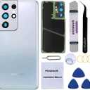 Rear Back Glass Replacement for Samsung Galaxy S21 Ultra 6.8-inches with Repairing Toolkit (Phantom Silver)