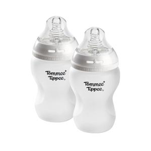 Tommee Tippee Silicone Coated Glass Baby Bottles for Feeding, 9 0z, Anti-Colic, 0+ Months, Slow Flow Breast-Like Nipple, Shatter-Proof Glass, BPA Free, Pack of 2