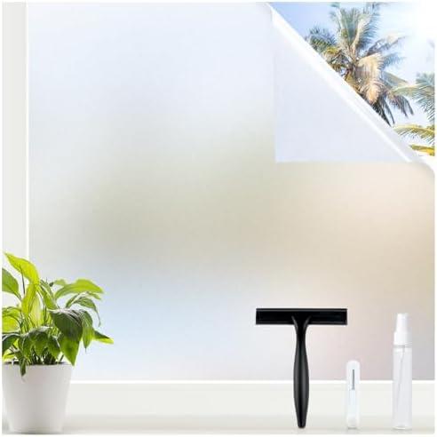 rabbitgoo Window Privacy Film for Glass Windows with Kit Decorative Clings UV Blocking Heat Control Static Cling Removable Bathroom Bedroom Door Home Coverings Pure, 35.4 x 118.1 inches