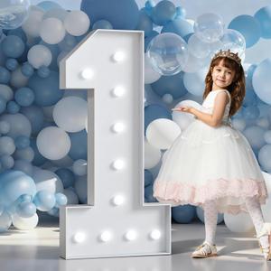 Marquee Numbers 4 Feet Tall Big Light Up Numbers First 1st 21st Wild One Happy Birthday Decorations White Anniversary Party Decor Large Cardboard Prop Backdrop Sign 1