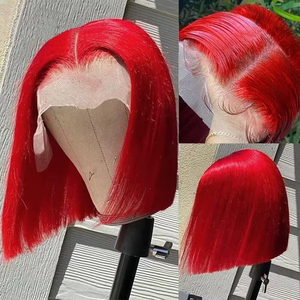 Red Bob Wig Human Hair Straight 13X4 HD Transparent Hot Red Bob Lace Front Wigs Human Hair Wead and Go Glueless Wig 12 Inch Pre Plucked With Natural Hairline Short Bob Frontal Wigs For Black Women