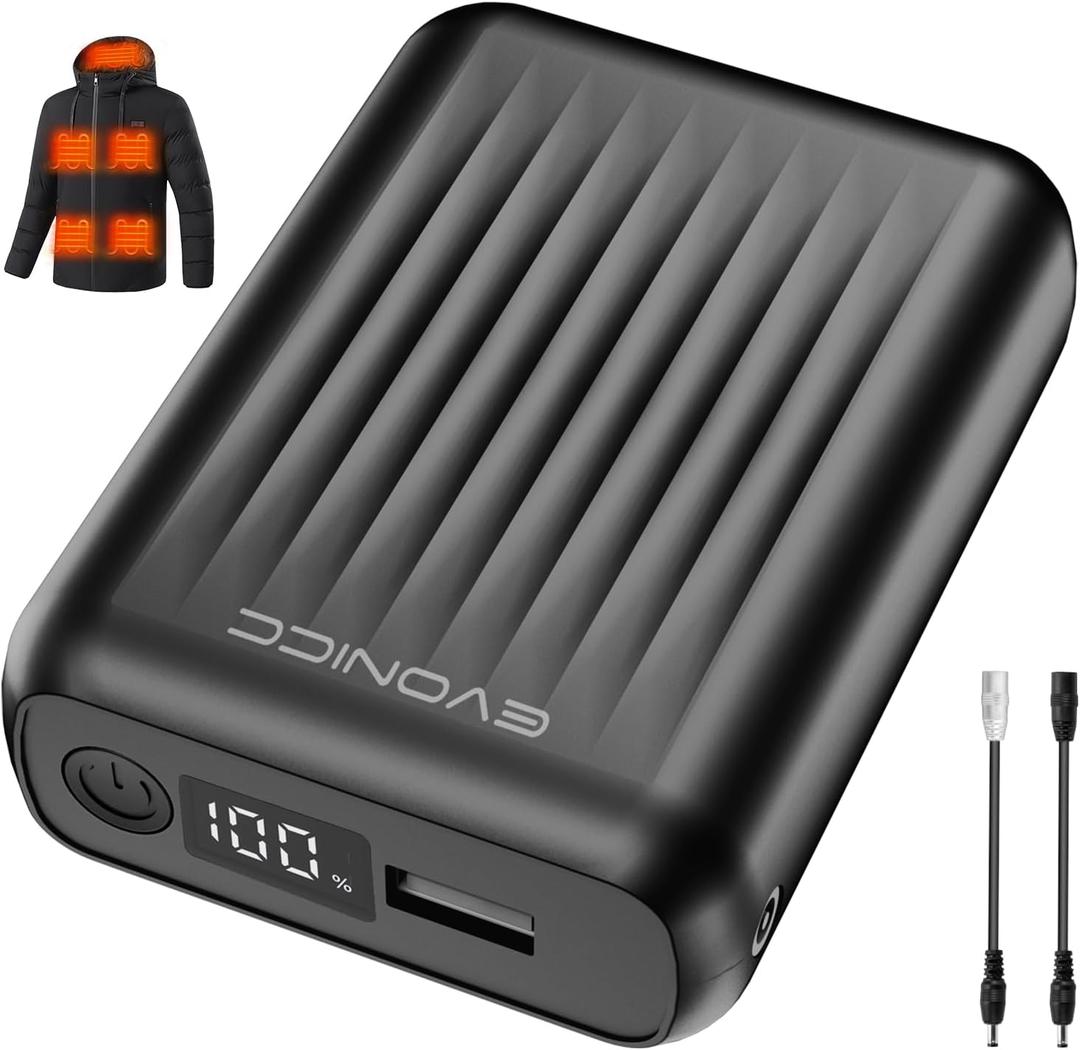 12V 18400mAh Heated Jacket Battery Pack for Wulcea, Genovega, Portable Battery Pack for Heated Jacket with Digital Display, DC Output Power Bank for Heating Jacket, Coat