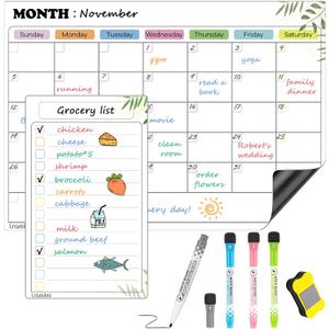 3 x Magnetic Dry Erase Calendar for Refrigerator,2 Pack Monthly & Daily Planner Magnet Whiteboard for Fridge with 4 Markers and Large Eraser, Fridge Calendar Dry Erase, 14.5x11