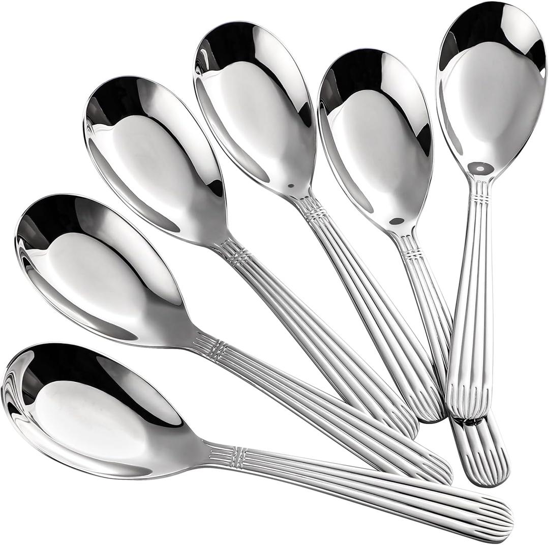 Asian Soup Spoons Stainless Steel Chinese Soup Spoons Set of 6 for Ramen Pho Wonton Dumpling Noodles (medium)