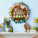 2 x Happy Easter Wooden Hanging Sign with Bow, Rustic Easter Wooden Door Hanger for Home Farmhouse Window Indoor Outdoor Decor