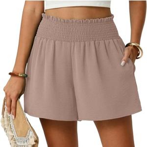 Lepunuo Womens High Waisted Shorts Casual Summer Beach Short with Deep Pockets Comfy Athletic Elastic Waist for Vacation (XX-Large, A - Coffee Grey)