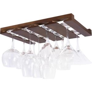Rustic State Eze 4 Sectional Under Cabinet Mount Wood Stemware Rack Hanging Shelf Glassware Holder Bar Organizer with up to 12 Wine Glass Storage 12 Inch Deep Chestnut