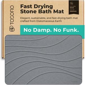 TOSORO - Stone Bath Mat Diatomaceous Earth Shower Mat Non-Slip Super Absorbent Diatomite Stone Bath Mats for Bathroom Floor Quick Drying Natural Easy to Clean (23.5 x 15) - Graphite, Pack of 1
