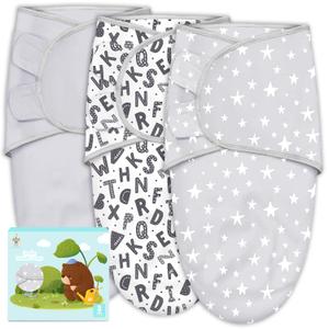 Cute Castle 3-Pack Baby Swaddle Sleep Sacks - Newborn Swaddle Sack - Ergonomic Baby Swaddles Blanket Warp for Boys and Girls - Baby Essentials (0-3 Months - Gray, Letters, Stars) (One Size)